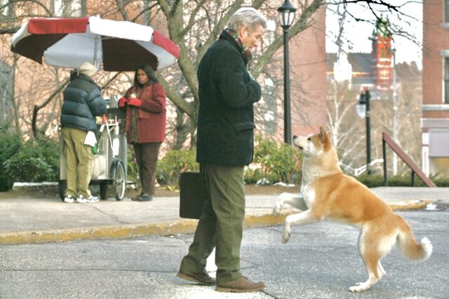 Hachi and the Professor at train station